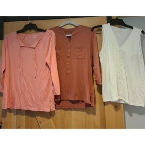 Lot of 3 Talbots Size M Pink White Cotton Modal Shirts Lace Accents